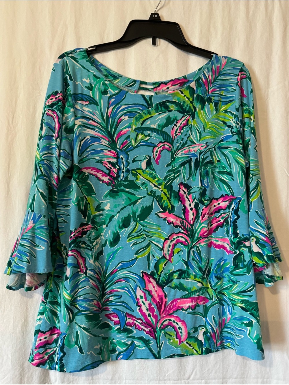 Lilly Pulitzer Women’s Fontaine Top Porto Blue In the Trees Print Size L